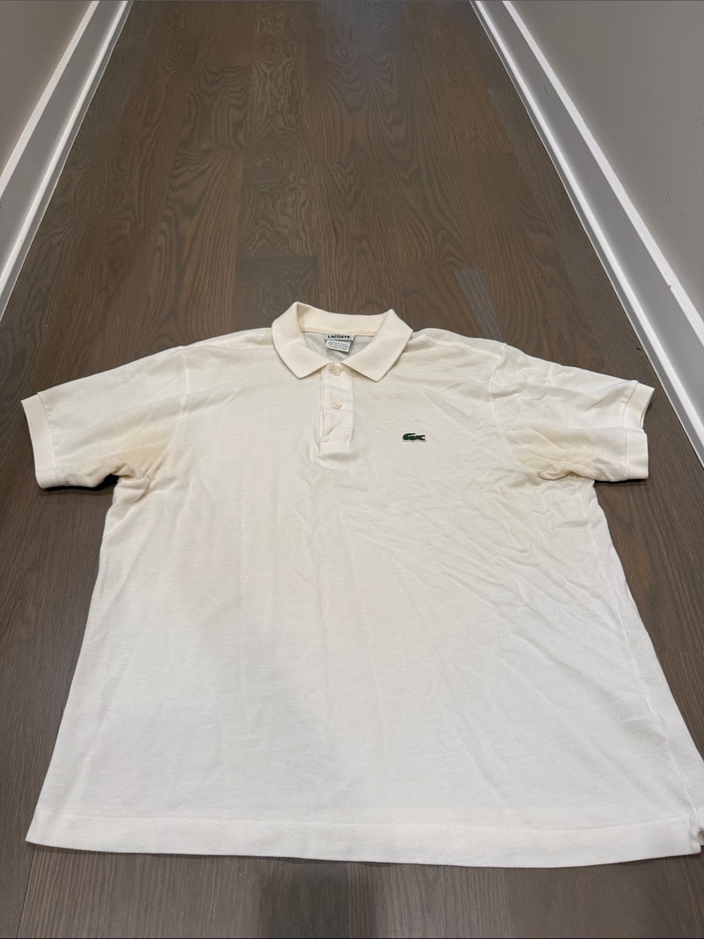 Lacoste Men’s Cream Polo with Green Crocodile